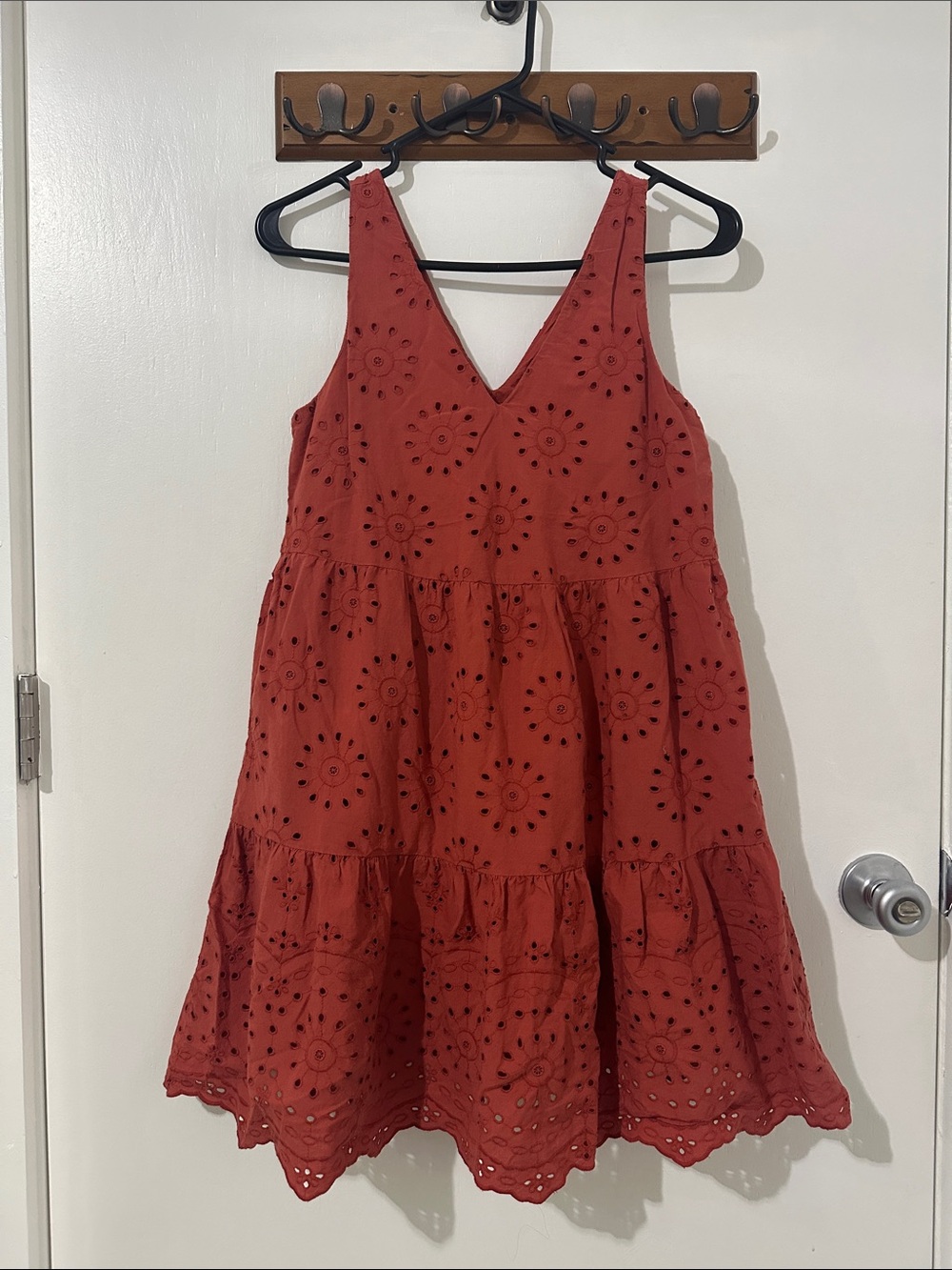 LOFT Rust Eyelet Tiered Sundress Lightweight